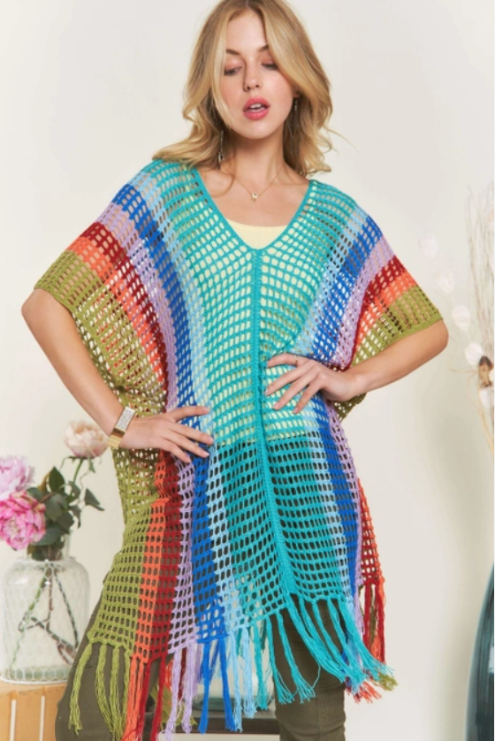 Fringe Hem Multi Color Crochet Tunic