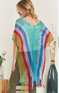 Fringe Hem Multi Color Crochet Tunic