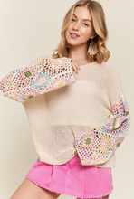 Load image into Gallery viewer, Multi Color Crochet Sleeve Loose Top
