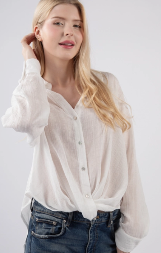 Oversized Sheer Textured Woven Shirt Blouse Top