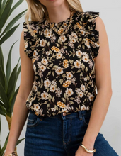 Load image into Gallery viewer, Floral Print Round Neck Ruffle Trim Blouse
