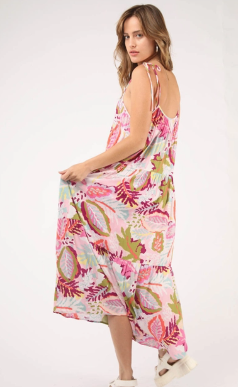 Sleeveless Tropical Printed Summer Midi Dress