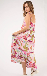 Sleeveless Tropical Printed Summer Midi Dress