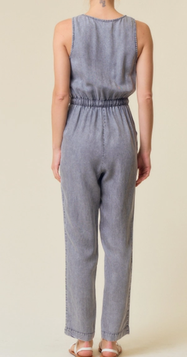 Scoop Neckline Drawstring Waist Jumpsuit