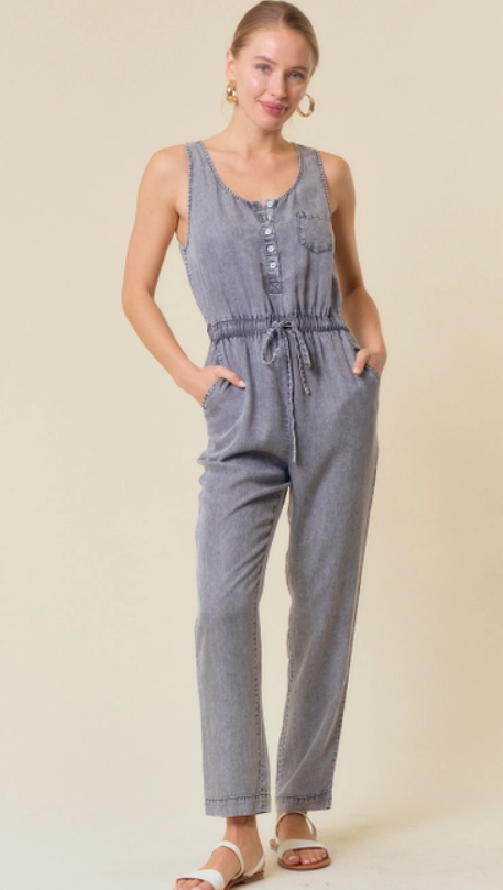 Scoop Neckline Drawstring Waist Jumpsuit