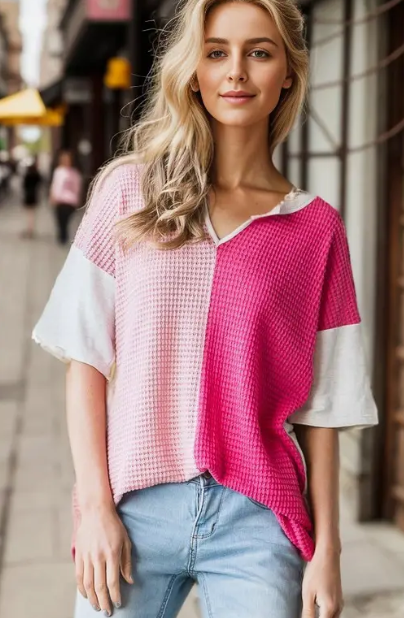 Waffle Color Block Top