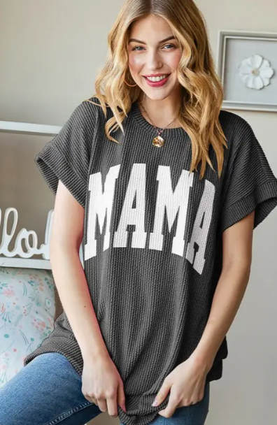 Solid Ribbed Lettering MAMA Top