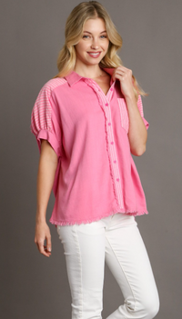 Linen Button Down Stripped Detail Top