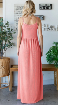 Solid Ribbed Cami Maxi Dress With Buttons