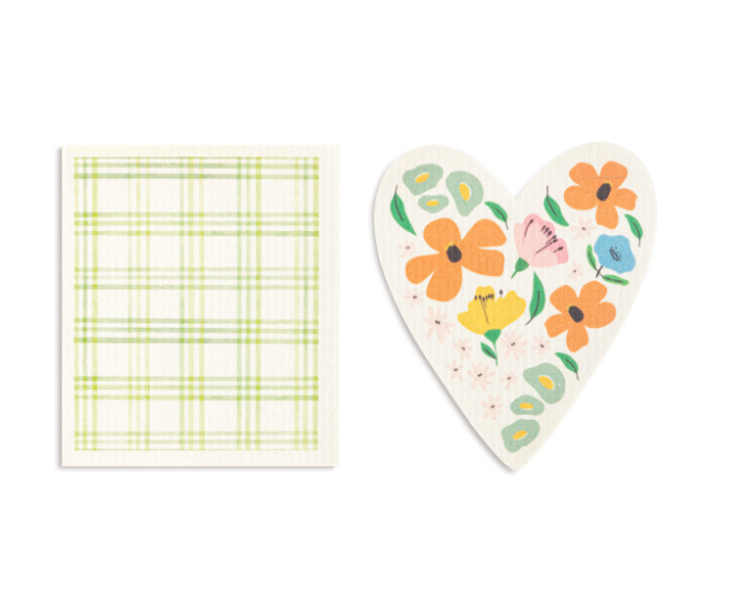 Heart BioDishCloths Green Plaid