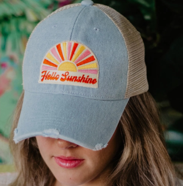 Hello Sunshine Patch Denim Trucker Hat