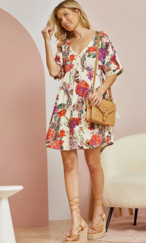 Short Sleeve Floral Mini Dress