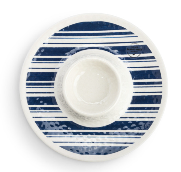 Indigo Stripe Melamine Chip & Dip Server