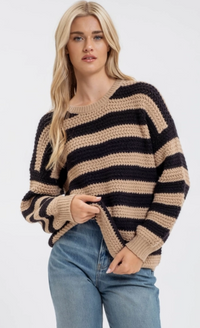 Relaxed Stripe Long Sleeve Pullover Knit Sweater