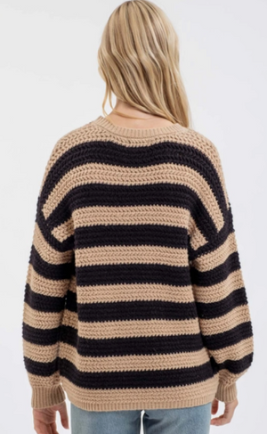 Relaxed Stripe Long Sleeve Pullover Knit Sweater