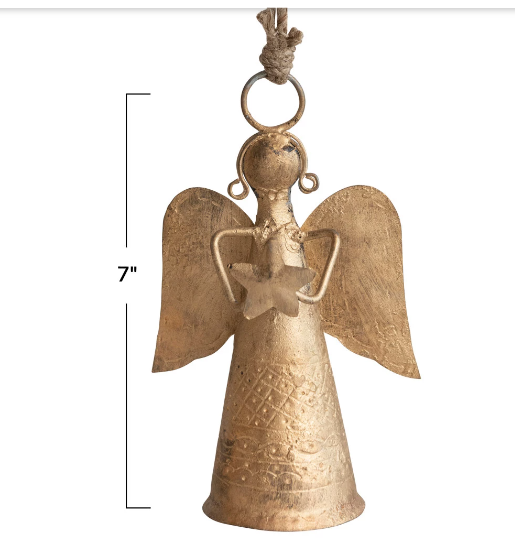 7"H Metal Angel Bell Ornament