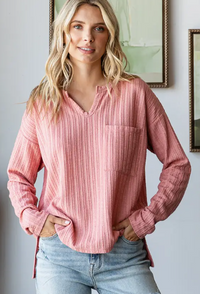 Long Sleeve Texture V-Neck Top