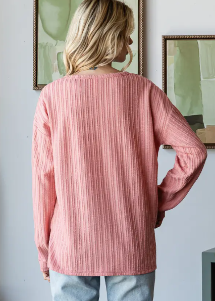 Long Sleeve Texture V-Neck Top