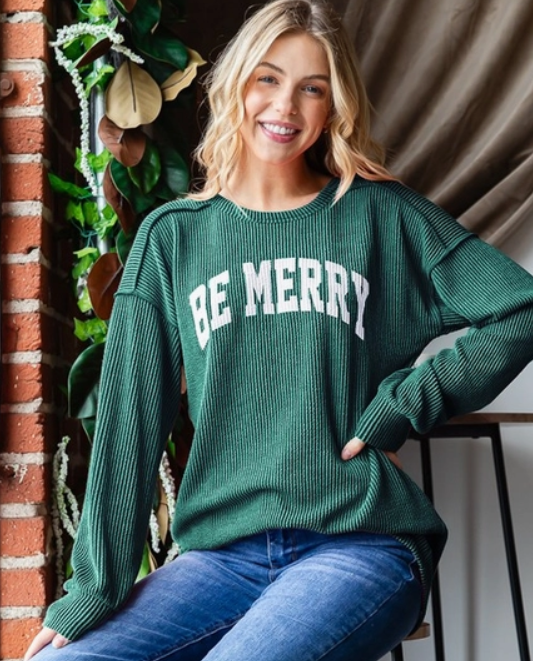 Long Puff Sleeve Solid  Ribbed Be Merry