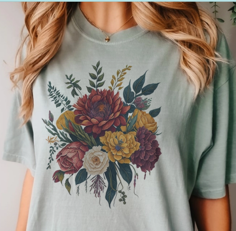 Fall Burgundy Floral Tee Autumn