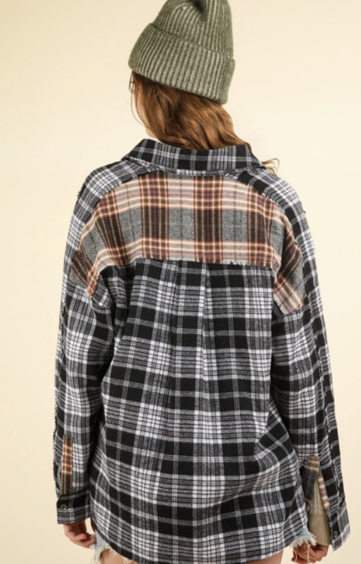 Contrast Plaid Detail Casual Shirt Top