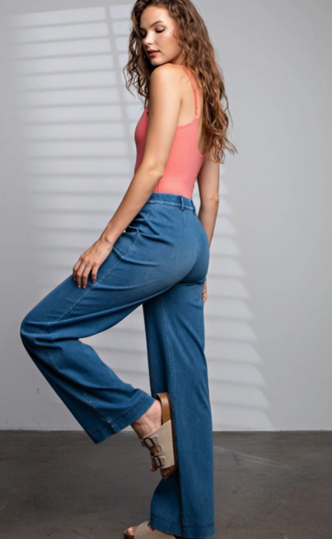 Cotton Stretch Twill Wide Leg Pant