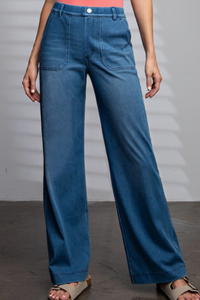 Cotton Stretch Twill Wide Leg Pant