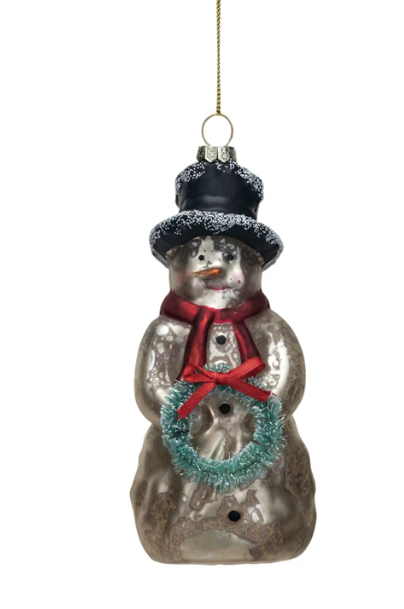 Mercury Glass Snowman Ornament w/ Wreath