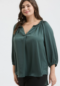 Split Neck 3/4 Balloon Sleeve Plus Blouse