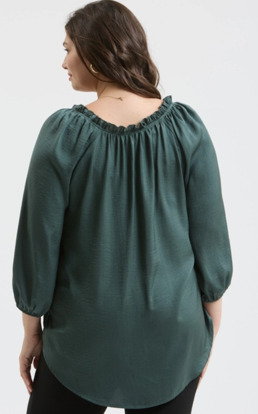 Split Neck 3/4 Balloon Sleeve Plus Blouse