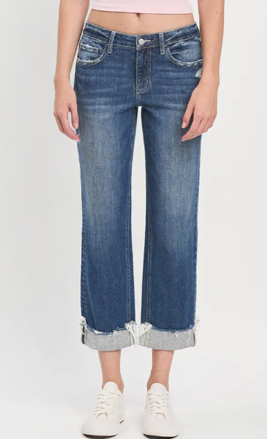 Lovervet By Vervet Mid Rise Cuffed Boyfriend Jeans