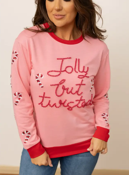 Jolly But Twisted Pink Sweater