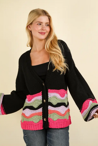 Wave Graphic Knit Sweater Cardigan