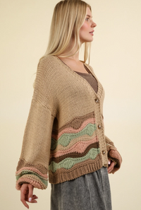 Wave Graphic Knit Sweater Cardigan