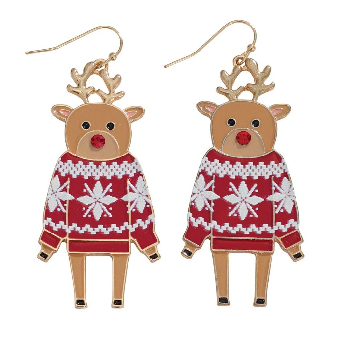 Reindeer In Red Earrings