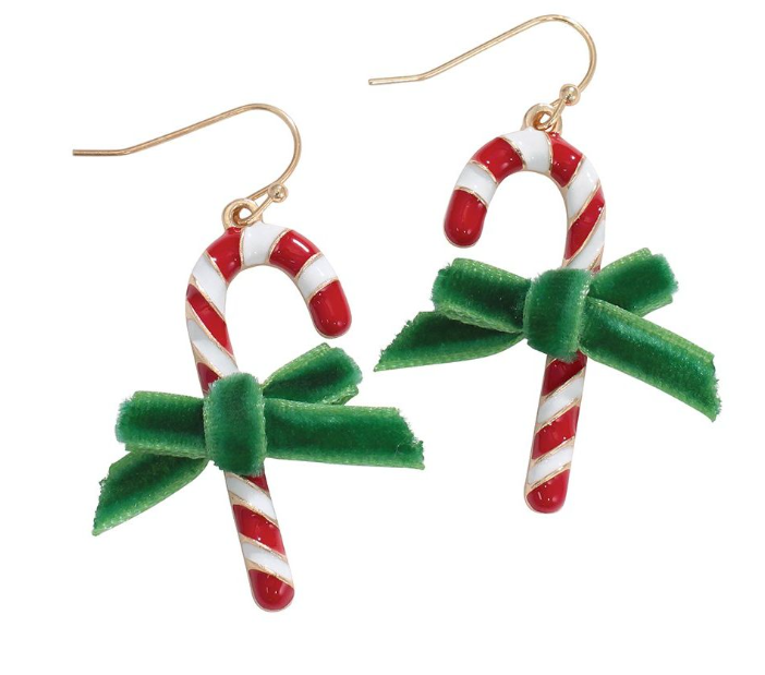 Candy Cane Velvet Bow Earrings