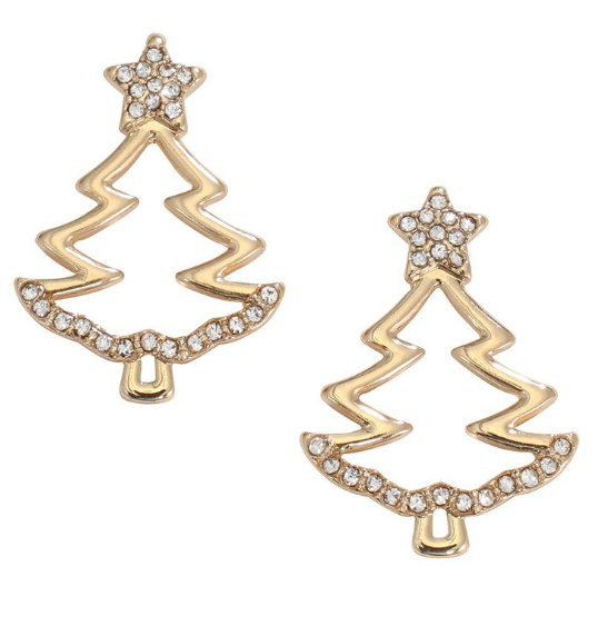 Gold Christmas Tree Cutout Earrings