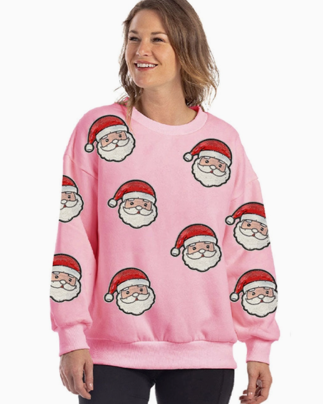 Sequined Santa Face Patches Sweatshirt