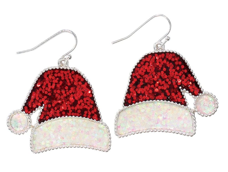 Red Glitter Santa Hat Earrings