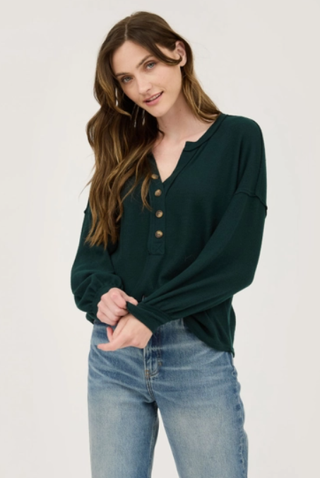 V Neck Half Button Long Sleeve Knit Top