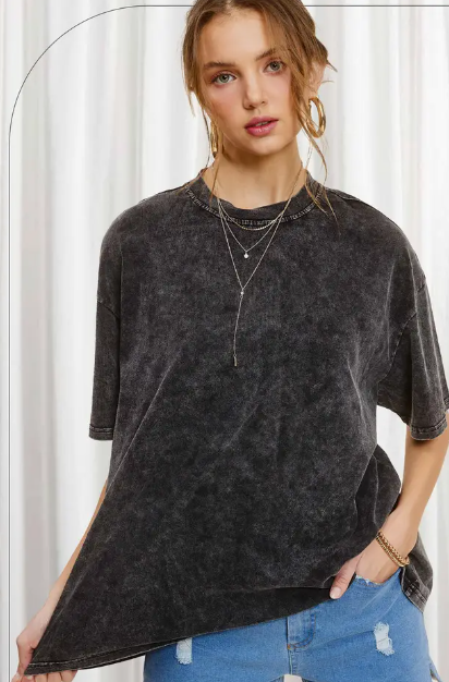 Mineral Washed Oversized Short Sleeve Basic Top