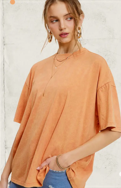 Mineral Washed Oversized Short Sleeve Basic Top