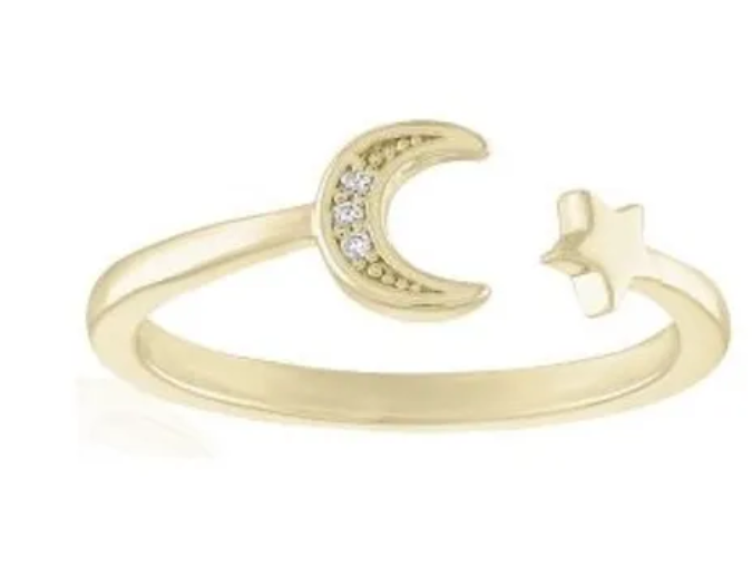 Open CZ Moon & Star Gold Layers Ring