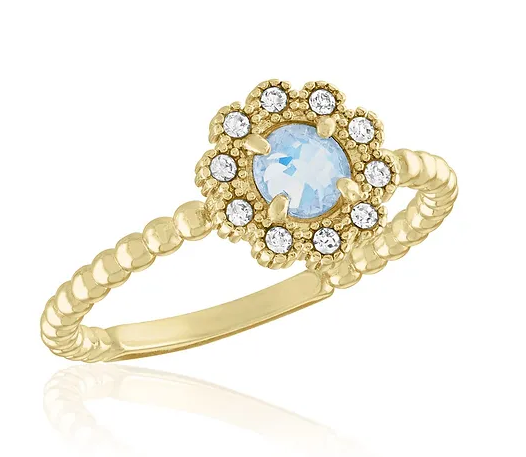 White Opal CZ Flower Gold Layers Rings