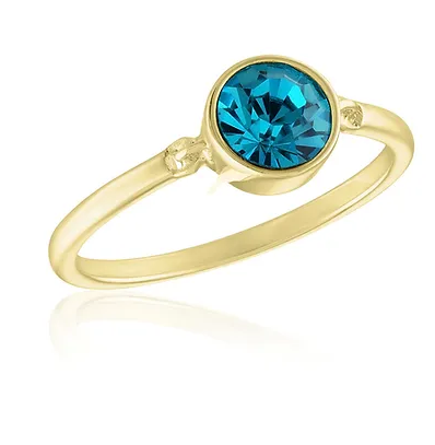 Round Solitaire Aquamarine Gold Layers Ring