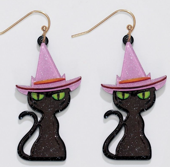 Glittery Black Cat Earrings