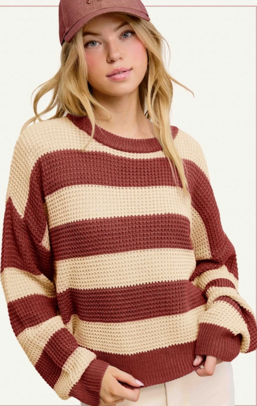 Loose Fit Striped Round Neck Long Sleeve Sweater