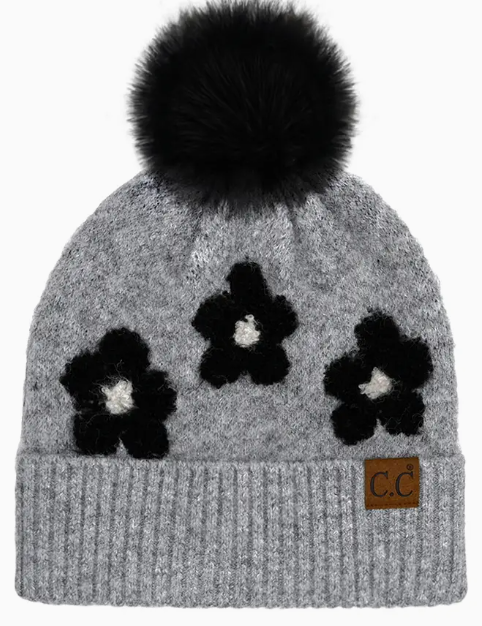 C.C Daisy Pattern Pom Beanie