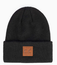 C.C Heather Knit Suede Patch Beanie Winter Hat