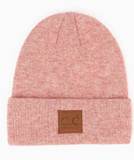 C.C Heather Knit Suede Patch Beanie Winter Hat